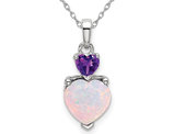 1.65 Carat (ctw) Lab-Created Opal and Amethyst Heart Pendant Necklace in 14K White Gold with Chain